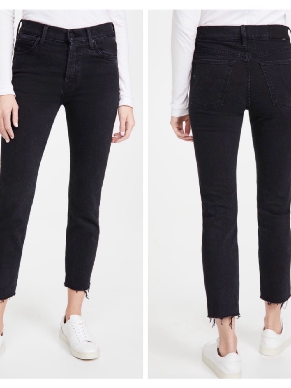 MOTHER Black Cropped High-Rise Straight Jeans